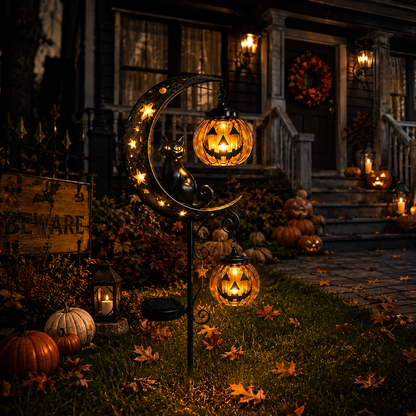 🎃 IronHollow™ Halloween Black Cat & Pumpkin Moon Garden Stake Light