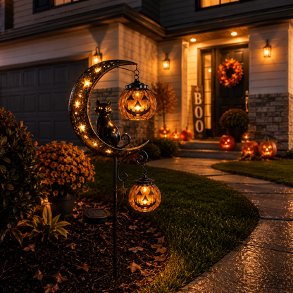 🎃 IronHollow™ Halloween Black Cat & Pumpkin Moon Garden Stake Light