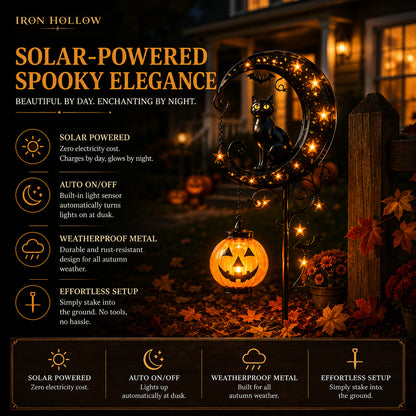 🎃 IronHollow™ Halloween Black Cat & Pumpkin Moon Garden Stake Light