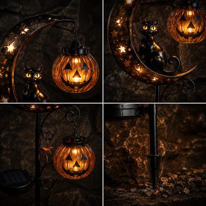🎃 IronHollow™ Halloween Black Cat & Pumpkin Moon Garden Stake Light