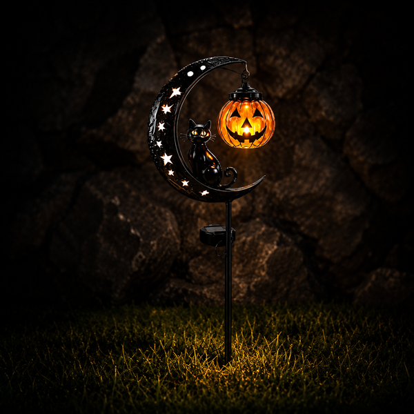 🎃 IronHollow™ Halloween Black Cat & Pumpkin Moon Garden Stake Light