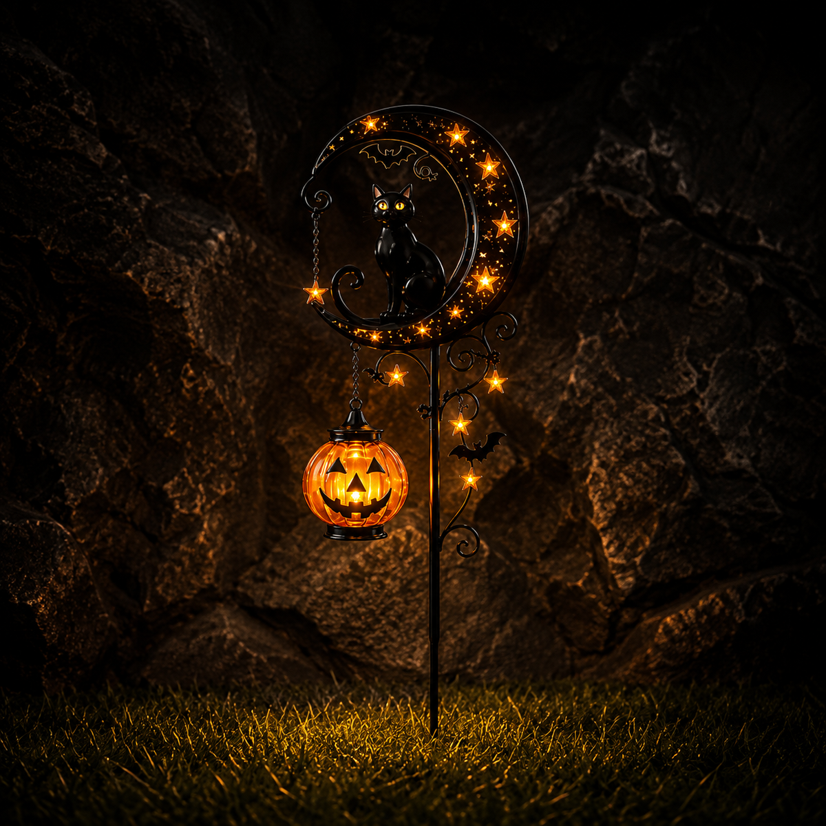 🎃 IronHollow™ Halloween Black Cat & Pumpkin Moon Garden Stake Light